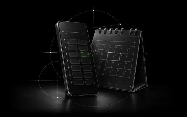 Smartphone booking grid synced with a desk calendar