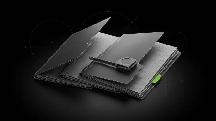 Portfolio folders with project blueprints
