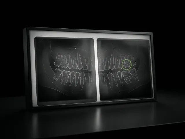 Two dental X-ray films compared side by side