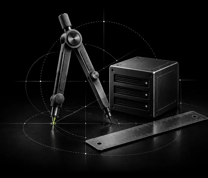Drafting tools and a server module arranged like an engineering drawing