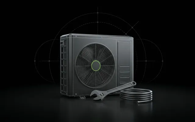 Air-conditioning condenser unit with a wrench and pipe