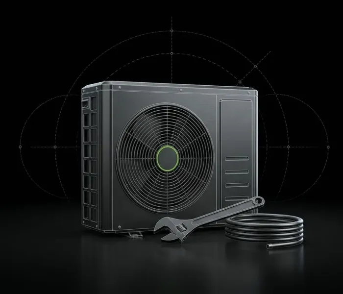 Air-conditioning condenser unit with a wrench and pipe