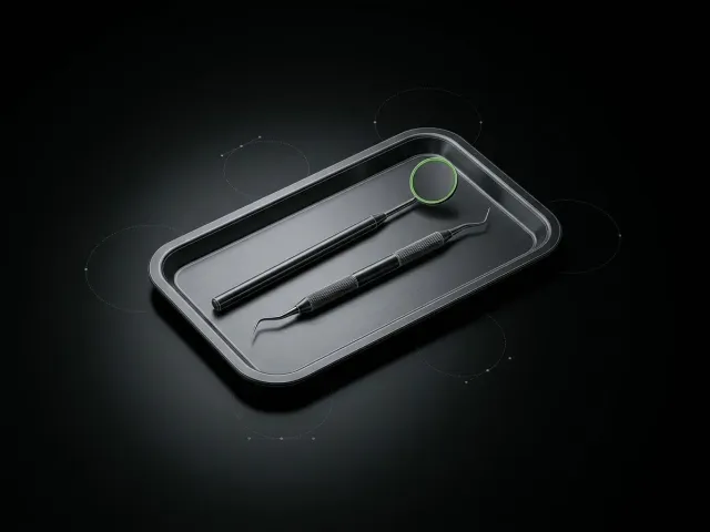 Dental mirror and scaler on a tray