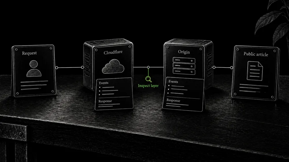 A public-page request passes through separate Cloudflare and origin checkpoints, each with its own inspection record.