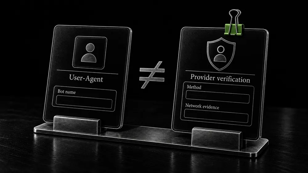 A request label and provider verification evidence are shown as separate inputs to a crawler-access investigation.
