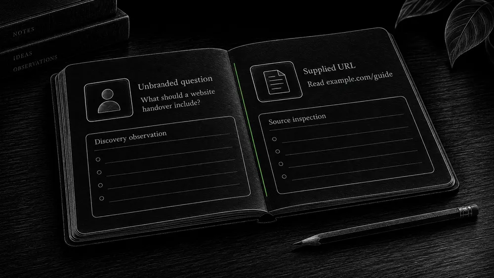 An unbranded question and a request containing a website URL are recorded as different observation types.