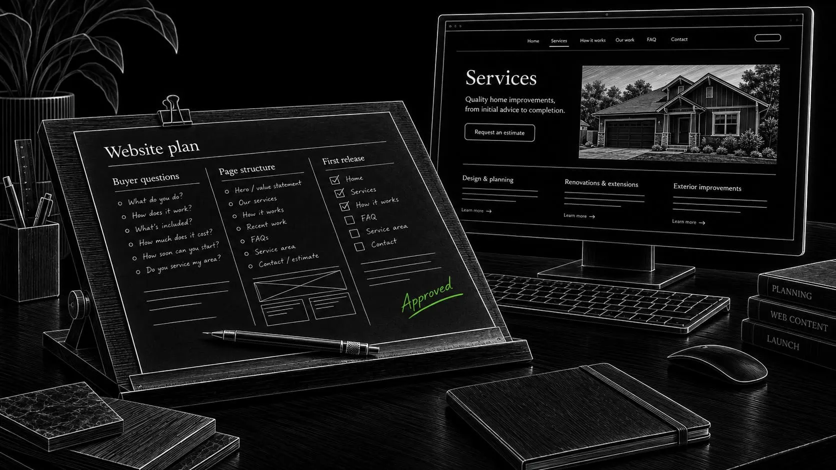 A reviewed website page map translated into structured content records and reusable page templates
