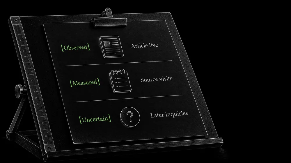 A report separates a checked live article, recorded source visits, and an uncertain relationship to later inquiries.