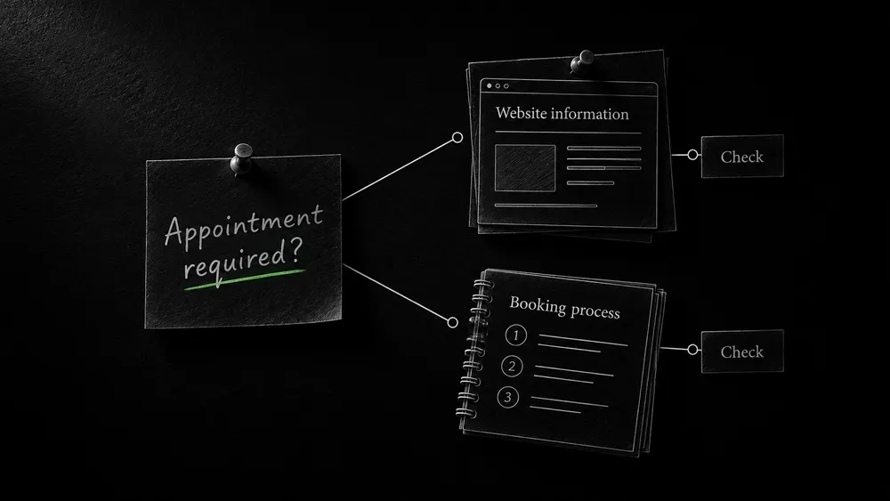 A recurring question about appointments points to the website explanation and the business booking process for review.
