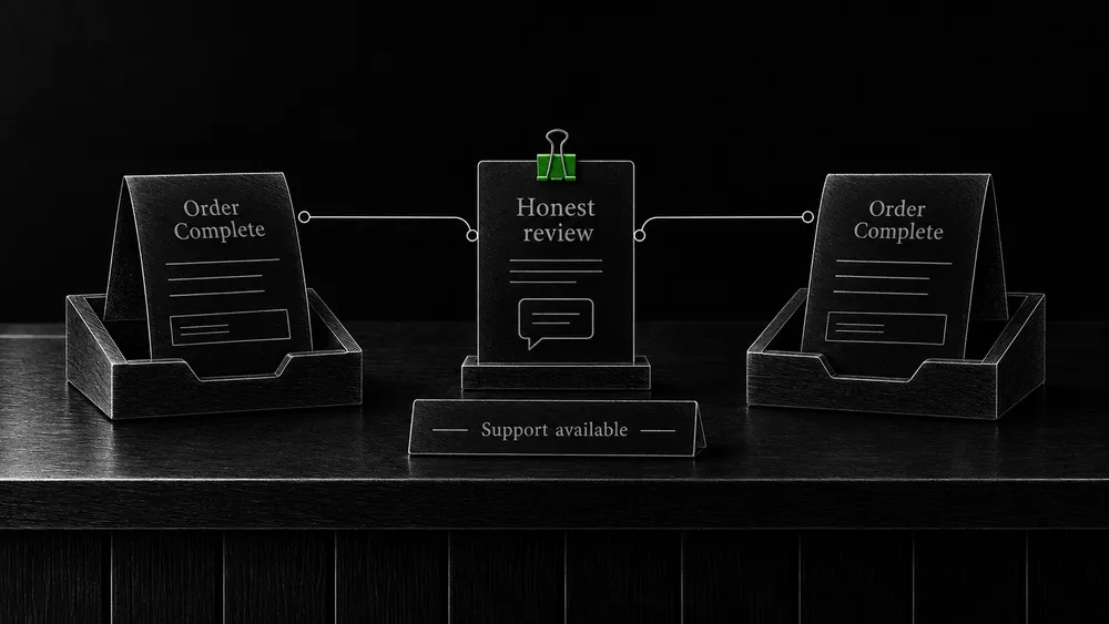 Customers completing the same service milestone receive the same invitation to share an honest review, with support available separately.