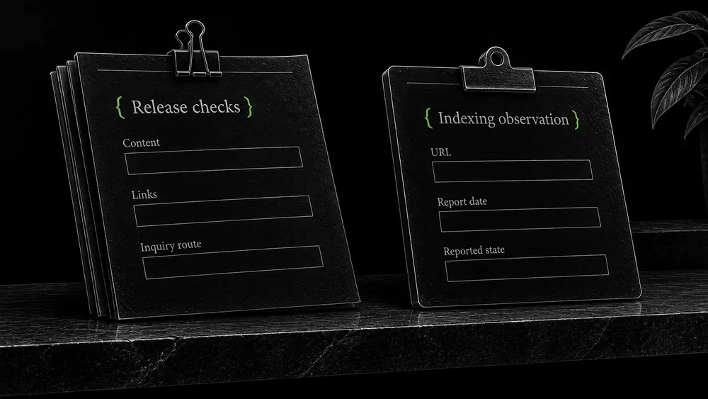 A release checklist and an indexing observation record track different states of the same published guide.