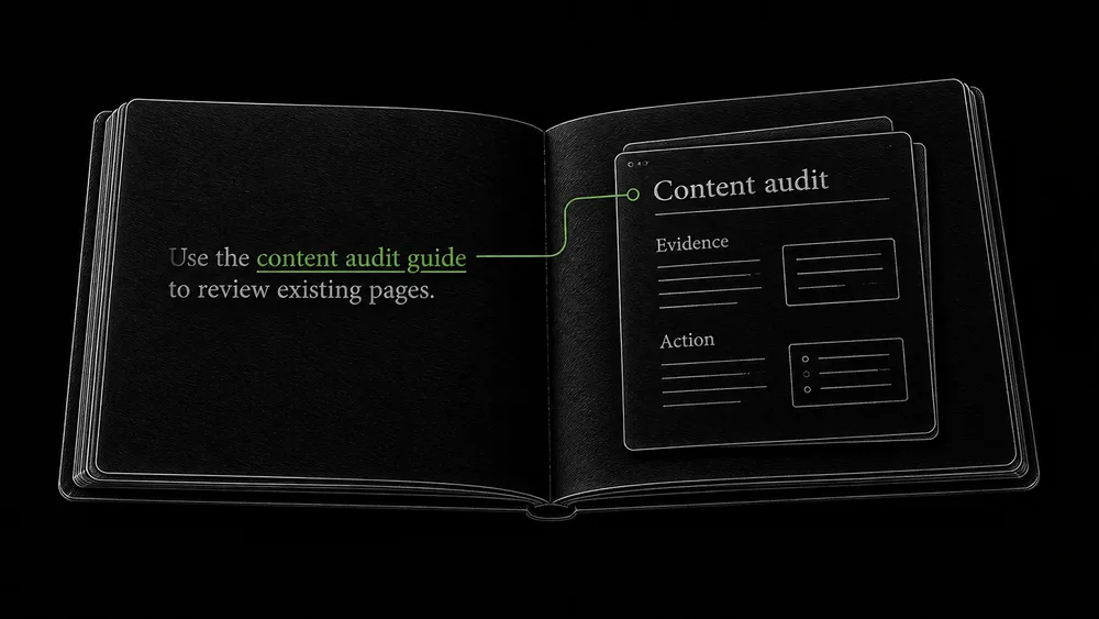 The linked phrase Content audit guide leads to a page that explains how to review and improve existing content.