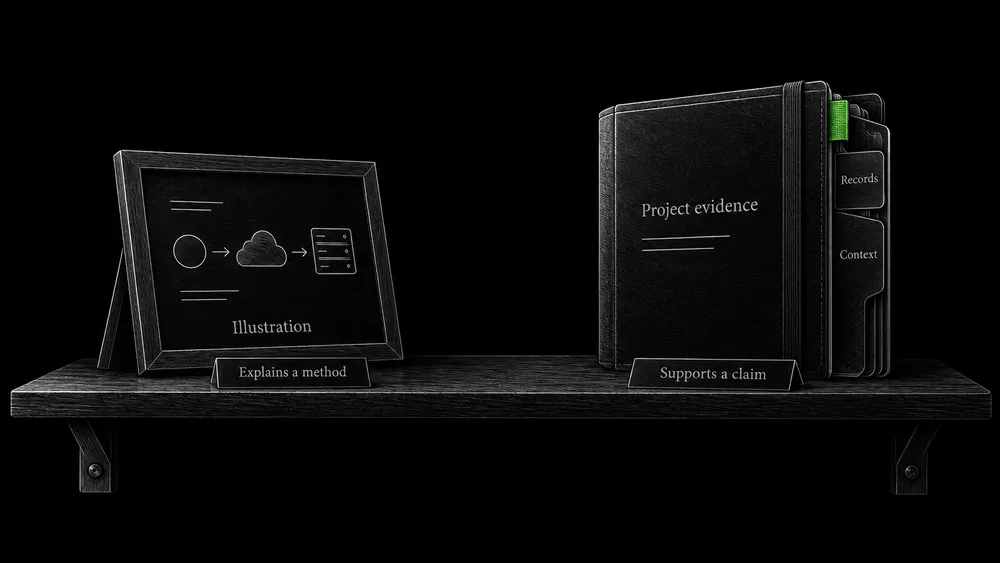 A clearly labeled illustration explains a process, while a separate project evidence folder holds records for claims about completed work.