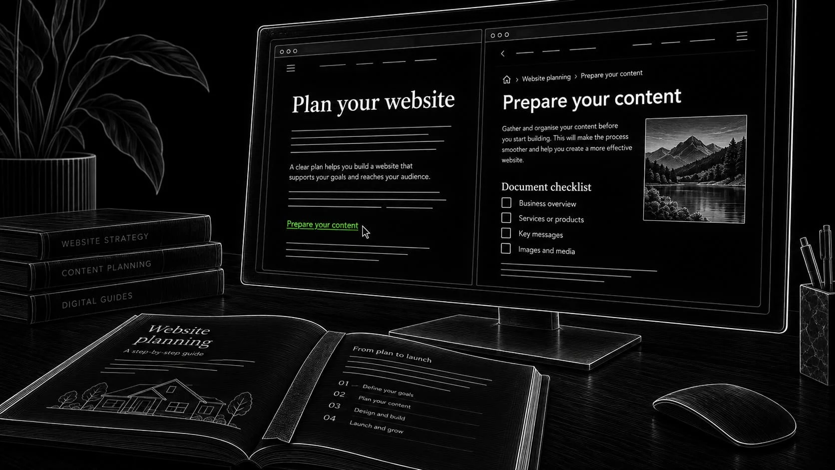 A topic hub linked to supporting pages, with one contextual connection to a related topic