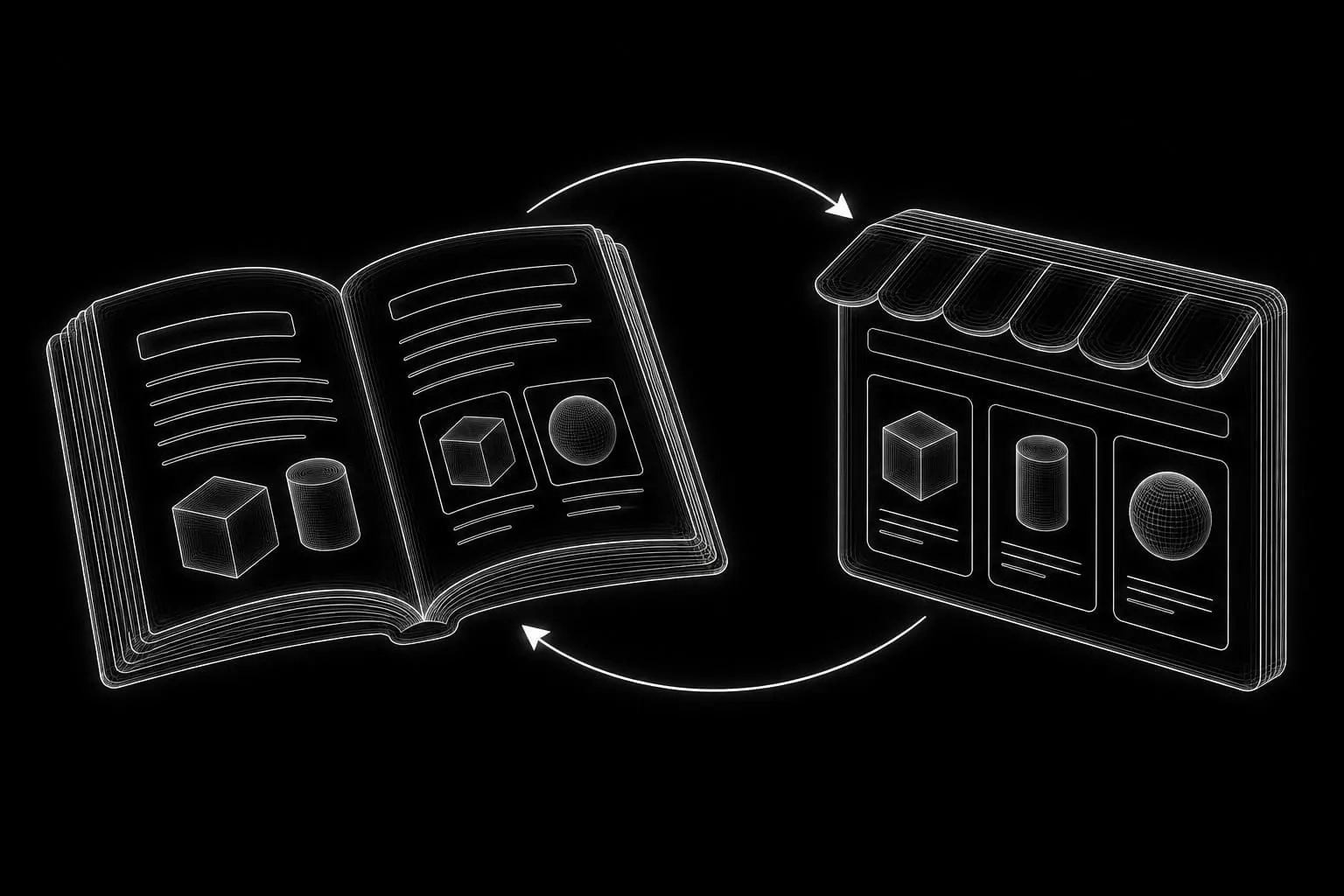 An open buying guide connected in both directions to a relevant product category