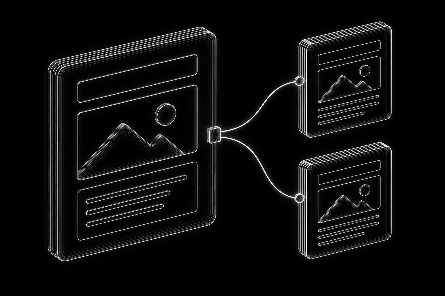 A content record with separate title, image, and description fields connected to related entries
