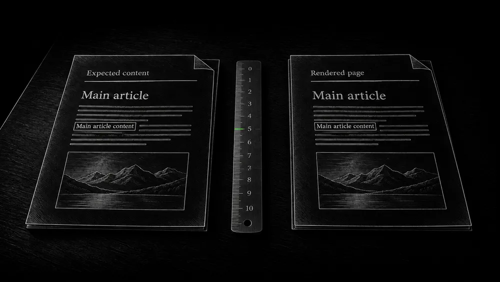 Two proof sheets compare the expected article body with the rendered page and highlight the same sentence.